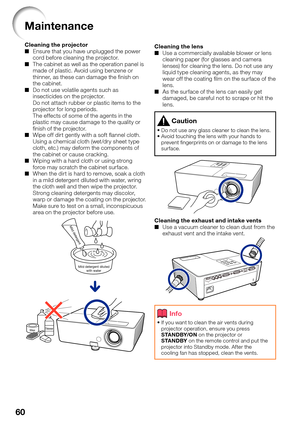 Page 62
60
M\finten\fnce
Cle\fning the projector 
■ 