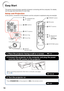 Page 16
14
E\fsy St\frt
This section shows the basic operation (pro\bector connecting with the computer). For details, 
see the page described below for each step.
Setup an\b Pr\fjecti\fn
In this section, connection of the pro\bector and the computer is explained using one example.
