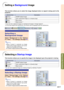 Page 61Easy to Use Functions
-57
Setting a Backg round  Imag e
This function allows you to select the image displayed when no signal is being sent to the
projector.
*1 You can set a captured image as a background image in  “Image Capture ”.
*2 If the input signal has interference, the screen will be displayed with the interference.
Selecting a
Background Image
Select  “Background ” in the  “Options
(1) ” me nu  ➝   For settings,  see p ag e  38 .
Note
•When  “Custom ”  is selected, an image
saved using  “Image...