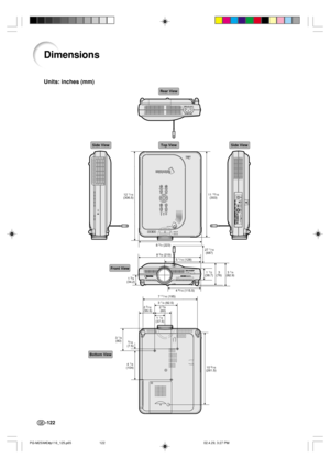 Page 126-122
Side ViewSide ViewTop View
Rear View
Front View
Bottom View
11 13/16(303)
1 
1/2(38.7) 27 
1/16(687)
1 
3/8(34.2)3 
1/4(82.9) 3
(76)
10 
5/16(261.5) 4 
1/8(104) 3 
1/8(80)5/16(7.5) 12 
1/16(306.5)
8 
5/8 (219)
5 1/16 (128)
4 
9/16 (115.5) 8 
3/4 (223)
7 
11/16 (195)
2 
3/8 
(60)
1 
1/2 
(37.5) 2 
3/16 
(55.5)3 
1/4 (82.5)
Units: inches (mm)
Dimensions
PG-M25X#E#p116_125.p6502.4.29, 3:27 PM 122 