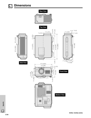 Page 60E-59
Appendix
Units: inches (mm)
Top View
Side View
Front View
Bottom View
Dimensions
10 5/16 (262)2 
13/32 (61) 5 
19/32 (142) 9 11/32 (237.5)1 
5/16 (33.5)
12 
13/64 (310) 5 
9/32 (134)
5/8 (16)
29/32 (23) 1 
5/64 (27.5)
14 
7/64 (358.4) 2 
13/32 (61) 4 
49/64 (121) 3 
21/32 (93) 3 
17/64 (83)
1 
13/16 (30)
9 19/32 (243.5)
9 
1/64 (229)
63/64 (25)7/16 (11)
13/32 (10.5)1 
11/16 (43)2 63/64 (76)
3 
17/64 (83)
3 51/64 (96.5)
3 53/64 (97.5)25/64 (10)
23/64 (9)
23/64 (9)
17/32 (13)
54 33/64 (138.5) 49 
1/64...