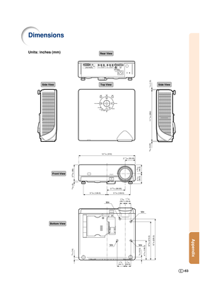 Page 63-63
Appendix
Dimensions
Units: inches (mm)
Side ViewSide ViewTop View
Rear View
Front View
Bottom View
M4 M4
M4M4
9/64 (3.25)
11
 7/64 (282)
1/16 (1.5)
2 11/64 (55.05) 12
 7/32 (310)
1 59/64 
(48.5) 3
 33/64 (89)
13/64 (5)
2
 3/16 
(55.5)
3 15/16 (99.95)
5
 7/64 (129.5) 5 7/64 (129.5)
5/8 (15.5)9/16 (14)
4 3/16 (106.3)
8
 9/32 (210.3)
8 7/8 (225.3)
1 7/32 
(30.9) 1 5/32 
(29.1)
1
 7/32 
(30.9) 1 3/4 
(44.1)
DT400_E_P61_68.p6504.10.18, 1:26 PM 63 