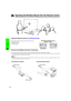 Page 22E-21
Operation
MOUSEADJ.
MOUSE/ADJUSTMENT switch
(Remote control)
MOUSEADJ.
Using the Wireless Mouse
Remote control
Using the Remote Control as a Wireless Mouse
Remote Control/Mouse Receiver Positioning
The remote control has the following three functions:
•Projector control
•Wireless mouse
•Laser pointer
•The remote control can be used to control the projector within the ranges shown below.
•The remote mouse receiver can be used with the remote control to control the mouse functions of a connected...