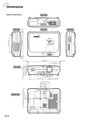 Page 102-98
Dimensions
Side ViewSide ViewTop View
Rear View
Front View
Bottom View
3 15/16 (100.5) 9 1/2 (241.5)15 
3/8 (390)
5 (126.5)1/16 (1.5)1/16 (1.5)
3 
1/8 (80)ø 67.5
4 
3/8 (111.75)
2 
15/16 (75)
M4
M4
M4
M4
2 11/16 (67.5)
4 15/16 (124.5)
5/16 (7.5)3
 15/16 (99)8
 7/16 (213.3)
11 9/16 (294)
3/16(5.2)
1/8 (4)
9/16 (15)
2 
1/8 
(54.5)1 
3/4 
(44.5) 4 
1/8 (104)
Units: inches (mm) 