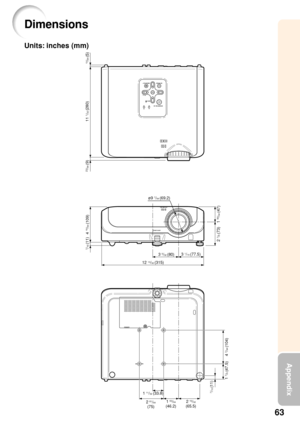 Page 6763
Appendix
Dimensions
Units: inches (mm)
12 13/32 (315)3 
1/16 (77.5)
2 
19/32(65.5) 1 53/64(46.2) 3 
5/32 (80)
1 55/64 (47) 2 
7/8 (73)
2 61/64(75) 1 
11/32 (33.8)
4 19/64 (109)
1 
7/8 (47.5)
4 7/64 (104)
7/16 (11)11 
1/32 (280)
23/64 (9)
13/64 (5)
7/16 (11)
ø9 7/64 (69.2) 