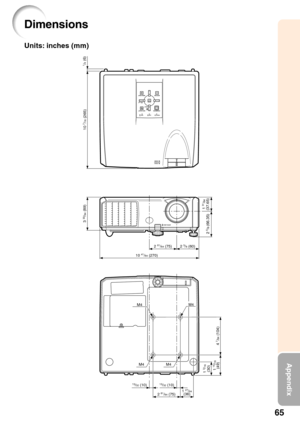 Page 6965
Appendix
Dimensions
Units: inches (mm)
10 7/16 (265)
3 
33/64 (89)
1 31/64
(37.65)
2 
5/8 (66.35)
2 61/64 (75)
10 
41/64 (270) 2 
3/8 (60)
1/4 (6)
M4M4
M4M4
4 7/64 (104)
1 
15/16(49)
13/32 (10)13/32 (10)
1 3/16(30)
2 61/64 (75) 1 27/64(36) 