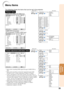 Page 3935
Useful
Features
The following shows the items that can be set in the projector.
Menu Items
“Screen adjustment (SCR-ADJ)” menu
COMPUTER (Component),
D VI (Component), S-VIDEO, VIDEO input
“Picture” menu
Picture Mode
Contrast 0 0
0
0
0
BrightRedBlue
1CLR TempBright Boost
Lamp Setting Standard
Bright
Reset
SEL./ADJ. ENTER END
Picture SCR - ADJ PRJ - ADJ Help
Picture Mode
Contrast 0 0
0
0
BrightColorTint0
0
Sharp
1CLR TempBright Boost
Progressive 3D Progressive Standard
Reset
SEL./ADJ. ENTER END
Picture...