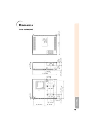 Page 7571
Appendix
Dimensions
Units: inches (mm)
9 19/64 (236)
13/32 (10)
13/32 (10)3 
1/8 (79)
11 52/64 (300)2 
61/64 (75)
1 21/32
(41.7)
2 
5/16 (58.5) 1 
15/32
(37.3)
1 1/2 (38)
1 31/32 (50)
1 
9/32 (32.5)
M4
4 7/64 (104)
8 19/32 (218)
1 
15/16 (49)
21/32(16.5)
2 61/64 (75)
4 
21/32 (118)
5 27/64 (137.5)
M4
M4M4
939@4@$%@&JOEC
939@4@$%@&JOEC 
 