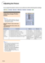 Page 46Adjusting the Picture
You can adjust the projector’s picture to your preferences with the following picture settings.
Adjusting Image Prefer-
ences
Note
•First select “INPUT # Memory” when you
want to save the “Picture” menu settings.
See page 47 for details.
Adjust the “Picture” menu on the menu
screen.
➝For operating the menu screen, see
pages 40 to 43.
Note
•Picture adjustment settings differ depend-
ing on the type of input signal.
•The picture adjustments can be stored
separately in each input...