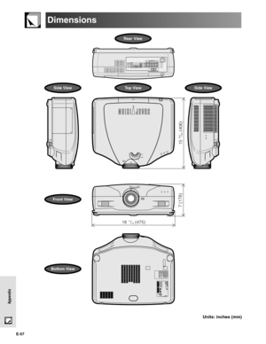 Page 57E-57
Appendix
Dimensions
15 
49/50 (406)
7 (178)
18 11/16 (475)
Units: inches (mm)
Front View
Bottom View
Side ViewTop ViewSide View
Rear View 