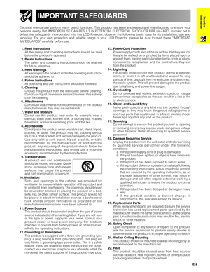 Page 3E-2
Important
Information
Electrical energy can perform many useful functions. This product has been engineered and manufactured to ensure your
personal safety. But IMPROPER USE CAN RESULT IN POTENTIAL ELECTRICAL SHOCK OR FIRE HAZARD. In order not to
defeat the safeguards incorporated into this LCD Projector, observe the following basic rules for its installation, use and
servicing. For your own protection and reliable usage of your LCD Projector, please be sure to read these “IMPORTANT
SAFEGUARDS”...