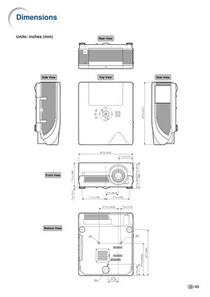 Page 55-55
Dimensions
Units: inches (mm)
16 5/32 (410)
4
 11/32 (110.1)
3
  3/4 (94.9)
7
 1/16 (179)
7  1/16 (179)
3 23/64 (85)
9 39/64 (243.9)
13
 5/8 (346)
5 47/64 (145.5)45/64 (17.5)
7 3/32 (180)
3 55/64 (97.8)
3
  23/32 (94.3)
31/64 (12.1)
18
 35/64 (471)
M43 
3/64(77.27)
M4M4
Side ViewSide ViewTop View
Rear View
Front View
Bottom View 