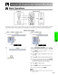 Page 41E-40
Basic Operation
Basic Operations
Projector
Using the GUI (Graphical User Interface) Menu Screen
(GUI) On-screen Display
1
INPUT 1, 2 (RGB) or 3 (DIGITAL) mode
1
INPUT 4, 5 (VIDEO) mode
4(Slide the MOUSE/ADJUSTMENT switch
on the remote control to the ADJ. position.)
1Press MENU to display the INPUT 1, 2, 3, 4 or 5
mode menu bar.
2Press ß/© to select an adjustment menu on the
menu bar.
3Press ∂/ƒ to select a specific adjustment item.
4To display a single adjustment item, press ENTER
after selecting...