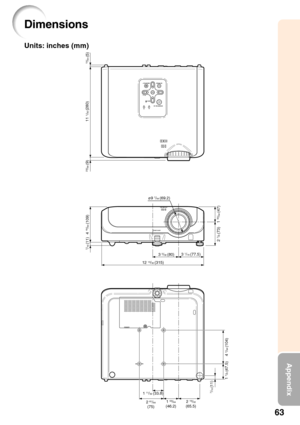 Page 6763
Appendix
Dimensions
Units: inches (mm)
12 13/32 (315)3 
1/16 (77.5)
2 
19/32(65.5) 1 53/64(46.2) 3 
5/32 (80)
1 55/64 (47) 2 
7/8 (73)
2 61/64(75) 1 
11/32 (33.8)
4 19/64 (109)
1 
7/8 (47.5)
4 7/64 (104)
7/16 (11)11 
1/32 (280)
23/64 (9)
13/64 (5)
7/16 (11)
ø9 7/64 (69.2) 