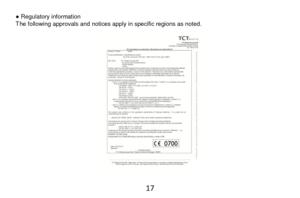 Page 1817 
● Regulatory information T he following approvals and notices apply in specific regions as noted. 
  