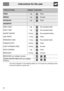 Page 30Instructions for the user
82
TYPES OF FOODWEIGHTFUNCTION
PIZZA1 kgPizza
BREAD1 kgCircular
FOCACCIA1 kgTu r b o
DESSERTS
RING CAKE 1 kg Fan-assisted static
FRUIT TART 1 kg Fan-assisted static
SHORT PASTRY 0.5 kg Fan-assisted bottom
J A M  TA R T S 1 . 2  k g Tu r b o
PARADISE CAKE 1.2 kg Fan-assisted static
CREAM PUFFS 0.8 kg Turbo
LIGHT SPONGE CAKE 0.8 kg Circular
RICE PUDDING 1 kg Turbo
BRIOCHES 0.6 kg Circular
BRIOCHES (on multiple runners)
  
SHORT PASTRY BISCUITS (on multiple 
runners)  
The times...