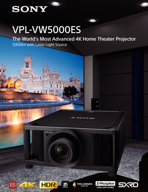 Page 1VPL-VW5000ES
The World’s Most Advanced 4K Home Theater Projector
5000lm with Laser Light Source         