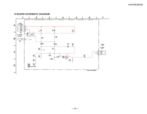 Page 41— 41 —
KV-27FS100L/29FS100L
\b	
\f







 D BOARD SCHEMATIC DIAGRAM
11
2
34
123
46
1
2
3
T1801
CN1802
C1817
R1847 C1815 L1805
D1812 D1810
R1846
R1845 D1811R1848
C1816 C1820
D1809
C1818
R1849 R1850
R1851
r
C1819
CN1800
CN1801
Q1810
R1844
R1853
0P 0.0039630V
100k
1/4W 0.022
630V 10mH
1N4937/23 ERA38-06TP1
100k
1/4W
100k
1/4W ERA38-06TP
1 2.2k
2W 220p
500V
B
0.47
160V
MTZJ-T-77- 15B
1000pF
10k 10k
6.8k
6.8k
220pF
4P
3P
2SC3840K
DF-DRV JW
10.0MM
JW
5.0MM
GND01
135V
DF...