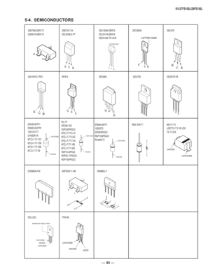 Page 43— 43 —
KV-27FS100L/29FS100L
2SB709A-QRS-TX
2SD601A-QRS-TX2SB734-T-34
2SC3209LK-TP2SA1837
2SA1091O-TPE22SA1309A-QRSTA
2SC3311A-QRSTA
2SD2144S-TP-UVW2SC3840K
IRF614 2SK2663  2SD2578-YB2SC4793
ERB44-06TP1
1SS83TD
GP08DPKG23
RGP10GPKG23
RU4AM-T3RD9.1EW-T1 MA111-TX 
UDZ-TE-17.5.1B UDZ-
TE-17.91B
D2SB60A-F04 DAP202K-T-146 D4SB60L-F
D5LC20U
E BC
B C E
LETTER SIDE
E
C
B
LETTER SIDE
E
C
B
B
C
E
E
C
BG
D
SD G
S1
2
3
CATHODE
ANODE
ERA38-06TP1
ERA82-004TP5
1SS133T-77
D1NS0R-TA
MTZJ-T-77-12C
MTZJ-T-77-15B...