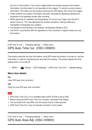 Page 139you turn on this product. If you shoot  images before the product acquires the location
information, the information  is not recorded  on the images.  To record a correct location
information, first make  sure  the product receives the GPS signal, then  shoot  the images.
Check whether the location  information  has been recorded  by displaying  latitude and
longitude on the playback  screen  after  shooting.
While  searching for satellites and triangulating, do not put your  finger  over  the Wi-Fi...