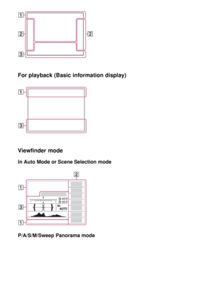 Page 20For playback (Basic information display)
Viewfinder mode
In Auto Mode or Scene Selection mode
P/A/S/M/Sweep Panorama mode 