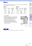 Page 2929GB
Table of 
contents Sample photo Menu Index
Using functions in the menu
Menu
You can set up the basic settings for the camera as a whole, or execute functions such as 
shooting, playback, or other operations.
 The application downloading function may not be available in some countries/regions.
1
Select MENU.
2 Select the desired item by pressing the 
top/bottom/right/left parts of the control 
wheel, and then press the center.
3 Following the instructions on the 
screen, select the desired item and...