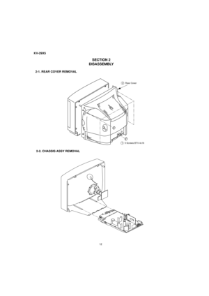 Page 1212
KV-29X5
SECTION 2
DISASSEMBLY
 
  2   Rear Cover
  1   5 Screws BTV 4x16
2-1. REAR COVER REMOVAL 
 2-2. CHASSIS ASSY REMOVAL 