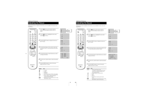 Page 77
9
Additional TV FeaturesAdjusting the PictureAlthough the picture is adjusted at the factory, you can modify it to suit your own
requirement.
1
Press the 
 button on the remote control to
display the three different modes on the TV
screen.
2
Press the 
 button to highlight the user mode
symbol  as shown.
3
Press the MENU button to display the menu on
the TV screen.
4
Press the blue button on the control to select the symbol on the TV screen then press the yellow
button.
5
Press the blue button to...