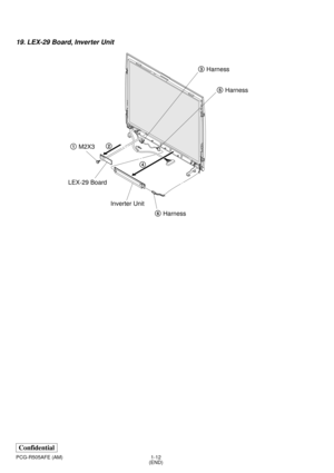 Page 151-12 PCG-R505AFE (AM)
Confidential
(END)
19. LEX-29 Board, Inverter Unit
3Harness
5Harness
6Harness 1M2X32
4
Inverter Unit LEX-29 Board 