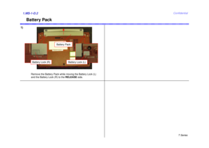 Page 2T Series
Confidential
Battery Pack
1)1.MS-1-D.2
Battery Pack
Battery Lock (L)
Battery Lock (R)Remove the Battery Pack while moving the Battery Lock (L) 
and the Battery Lock (R) to the RELEASEside. 