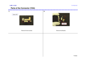 Page 28T Series
Confidential
Parts of the Connector (VGA)
1)1.MS-1-D.28
2)
Bracket
Remove the Bracket.
Remove the two screws.
Screw: B5 