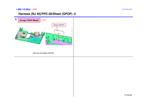 Page 28TX Series
Confidential
Harness (RJ 45)/FPC-28/Sheet (GPOP) -2
5)1.MS-1-D.20(a)
10
[MA]
Remove the Sheet (GPOP).
Sheet (GPOP)
Except WAN Model
2[MA] 