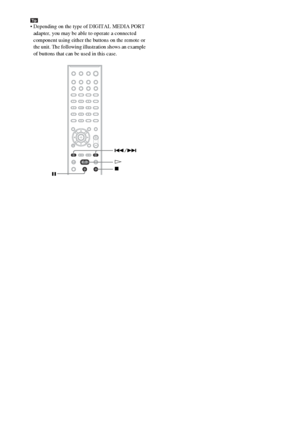 Page 7676GB
Tip Depending on the type of DIGITAL MEDIA PORT 
adapter, you may be able to operate a connected 
component using either the buttons on the remote or 
the unit. The following illustration shows an example 
of buttons that can be used in this case.
x H
X./>
 