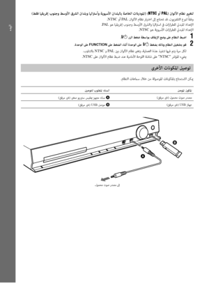 Page 142ءﺪﺒﻟا
27AR
(ﻂﻘﻓ ﺎﻴﻘﻳﺮﻓإ بﻮﻨﺟو ﻂﺳوﻷا قﴩﻟا ناﺪﻠﺑو ﺎﻴﻟاﱰﺳأو ﺔﻳﻮﻴﺳﻷا ناﺪﻠﺒﻟﺎﺑ ﺔﺻﺎﺨﻟا تﻼﻳدﻮﳌا) (NTSC وأ PAL) ناﻮﻟﻷا مﺎﻈﻧ يرﻴﻐﺘﻟ
.NTSC وأ PA L ناﻮﻟﻷا مﺎﻈﻧ رﺎﻴﺘﺧا ﱃإ جﺎﺘﺤﺗ ﺪﻗ ،نﻮﻳﺰﻔﻠﺘﻟا عﻮﻨﻟ ً
ﺎﻘﻓو
.
PA L ﻮﻫ ﺎﻴﻘﻳﺮﻓإ بﻮﻨﺟو ﻂﺳوﻷا قﴩﻟاو ﺎﻴﻟاﱰﺳا ﰲ تازاﺮﻄﻠﻟ ئيﺪﺒﳌا داﺪﻋﻹا
.
NTSC ﻮﻫ ﺔﻳﻮﻴﺳﻷا تازاﺮﻄﻠﻟ ئيﺪﺒﳌا داﺪﻋﻹا
."/1 رﺰﻟا ﻂﻐﺿ ﺔﻄﺳاﻮﺑ فﺎﻘﻳﻹا ﻊﺿو ﲆﻋ مﺎﻈﻨﻟا ﻂﺒﺿا 1
.ةﺪﺣﻮﻟا ﲆﻋ FUNCTION ﲆﻋ ﻂﻐﻀﻟا ءﺎﻨﺛأ ةﺪﺣﻮﻟا ﲆﻋ "/1 ﻂﻐﻀﺑ ﻚﻟذو مﺎﻈﻨﻟا ﻞﻴﻐﺸﺘﺑ ﻢﻗ 2
.بوﺎﻨﺘﻟﺎﺑ NTSC و PA L ينﺑ ناﻮﻟﻷا مﺎﻈﻧ يرﻐﺘﻳ ،ﺔﻴﻠﻤﻌﻟا ةﺬﻫ ﺬﻴﻔﻨﺗ ﺎﻬﻴﻓ ﻢﺘﻳ...