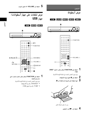 Page 13633AR
ﻞﻴﻐﺸﺘﻟا
ﻞﻴﻐﺸﺘﻟا 
ﺔﻧاﻮﻄﺳأ ضﺮﻋ 
    
DVD/ رﺎﻴﺘﺧﻻ ،رﺮﻜﺘﻣ ﻞﻜﺸﺑ FUNCTION ﲆﻋ ﻂﻐﺿا 1.CD
.ﺔﻴﻣﺎﻣﻷا ﺔﺣﻮﻠﻟا ﺔﺷﺎﺷ ﰲ دﺪﺤﳌا ﴫﻨﻌﻟا ضﺮﻋ ﻢﺘﻳ
.ﺔﻧاﻮﻄﺳﻷا ﺔﻴﻨﻴﺻ ﺢﺘﻔﻟ Z ﲆﻋ ﻂﻐﺿا 2
.Z رﺰﻟا ﻂﻐﺿا ﻢﺛ ،ﺔﻴﻨﻴﺼﻟا ﲆﻋ ﺔﻧاﻮﻄﺳأ ﻊﺿ 3
.ﻞﻴﻐﺸﺘﻟا ءﺪﺒﻟ N رﺰﻟا ﻂﻐﺿا 4
Z
FUNCTION
H
VOLUME +/_ 
.ﲆﻋﻸﻟ ﺔﻗﺎﻄﺒﻟا نﻮﻜﺗ نأ ﺐﺠﻳ  C/X/x/c ،
.تﻮﺼﻟا يرﻴﻐﺘﻟ +/– VOLUME رﺰﻟا ﻂﻐﺿا 5
/تﺎﻧاﻮﻄﺳأ زﺎﻬﺟ ﲆﻋ تﺎﻔﻠﳌا ضﺮﻋ 
USB زﺎﻬﺟ
  
 يﺬﻟا رﺪﺼﳌا ﺪﻳﺪﺤﺘﻟ رﺮﻜﺘﻣ ﻞﻜﺸﺑ FUNCTION ﲆﻋ ﻂﻐﺿا 1.ﻪﻠﻴﻐﺸﺗ ﰲ ﺐﻏﺮﺗ
.ﺔﻴﻣﺎﻣﻷا ﺔﺣﻮﻠﻟا ﺔﺷﺎﺷ ﰲ دﺪﺤﳌا ﴫﻨﻌﻟا ضﺮﻋ ﻢﺘﻳ
.ﺔﻧاﻮﻄﺳﻸﻟ ﺔﺒﺴﻨﻟﺎﺑ :
DVD/CD •...