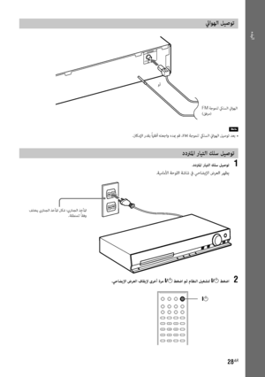 Page 141ءﺪﺒﻟا
28AR
ئياﻮﻬﻟا ﻞﻴﺻﻮﺗ 
COAXIAL 75
FM
ANTENNA
وأ
FM ﺔﺟﻮﻤﻠﻟ كيﻠﺴﻟا ئياﻮﻬﻟا
(ﻖﻓﺮﻣ)
.نﺎﻜﻣﻹا رﺪﻘﺑ ً
ﺎﻴﻘﻓأ ﻪﻠﻌﺟاو هﺪبم ﻢﻗ ،FM ﺔﺟﻮﻤﻠﻟ كيﻠﺴﻟا ئياﻮﻬﻟا ﻞﻴﺻﻮﺗ ﺪﻌﺑ  •
ددﱰﳌا رﺎﻴﺘﻟا ﻚﻠﺳ ﻞﻴﺻﻮﺗ 
.ددﱰﳌا رﺎﻴﺘﻟا ﻚﻠﺳ ﻞﻴﺻﻮﺗ 1
.ﺔﻴﻣﺎﻣﻷا ﺔﺣﻮﻠﻟا ﺔﺷﺎﺷ ﰲ ﻲﺣﺎﻀﻳﻹا ضﺮﻌﻟا ﺮﻬﻈﻳ
 ﻒﻠﺘﺨﻳ يراﺪﺠﻟا ﺬﺧﺄﳌا ﻞﻜﺷ :يراﺪﺠﻟا ﺬﺧﺄﳌا
.ﺔﻘﻄﻨﻤﻠﻟ ً
ﺎﻘﻓو
.ﻲﺣﺎﻀﻳﻹا ضﺮﻌﻟا فﺎﻘﻳﻹ ىﺮﺧأ ةﺮﻣ "/1 ﻂﻐﺿا ﻢﺛ مﺎﻈﻨﻟا ﻞﻴﻐﺸﺘﻟ "/1 ﻂﻐﺿا 2
"1
 