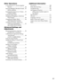 Page 55GB
Other Operations
Controlling the TV with the Supplied 
Remote ............................................ 80
Enjoying Multiplex Broadcast Sound ... 82
(DUAL MONO)
Enjoying the Sound at Low Volume..... 83
(NIGHT MODE)
Using the Sleep Timer .......................... 83
Changing the Brightness of the Front 
Panel Display .................................. 84
Changing the Display Mode ................. 84
(INFORMATION MODE)
Changing the Display Appearance 
of the Soft-touch Buttons ................ 85...