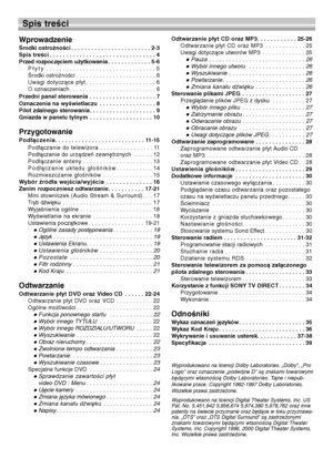 Page 844
Spis treści
Wprowadzenie
Środki ostrożności . . . . . . . . . . . . . . . . . . . . . . . . 2-3
Spis treści . . . . . . . . . . . . . . . . . . . . . . . . . . . . . . . . 4
Przed rozpoczęciem użytkowania . . . . . . . . . . . . . 5-6
Płyty . . . . . . . . . . . . . . . . . . . . . . . . . . . . . . . . . 5
Środki ostrożności . . . . . . . . . . . . . . . . . . . . . . . . 6
Uwagi dotyczące płyt . . . . . . . . . . . . . . . . . . . . . 6
O oznaczeniach . . . . . . . . . . . . . . . . . . . . . . . . ....