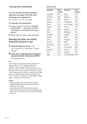 Page 4040GB
Standard Code
number
Argentina 2044
Australia 2047
Austria 2046
Belgium 2057
Brazil 2070
Canada 2079
Chile 2090
China 2092
Denmark 2115
Finland 2165
France 2174
Germany 2109
Hong Kong 2219
India 2248
Indonesia 2238
Italy 2254
Japan 2276
Standard Code
number
Korea 2304
Malaysia 2363
Mexico 2362
Netherlands 2376
New Zealand 2390
Norway 2379
Pakistan 2427
Philippines 2424
Portugal 2436
Russia 2489
Singapore 2501
Spain 2149
Sweden 2499
Switzerland 2086
Taiwan 2543
Thailand 2528
United Kingdom2184
Area...