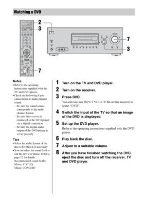 Page 3838GB
Watching a DVD
SYSTEM STANDBY
TUNING –
DISC SKIP
MUTING
TOP MENU MENU F1
TV INPUT WIDEF2 TV VOL
MASTER VOLTV CH
PRESETTUNING +
GUIDEDISPLAY
RETURN/
EXITOPTIONS
TOOLS
REPLAY ADVANCE
TVVIDEO 1 VIDEO 2 VIDEO 3 DVD
SAT TV TUNER
2CH A.F.D. MOVIE MUSIC
SLEEP
FM MODE D. TUNING
SA-CD/CDAUX DMPORT RECEIVERRM SET UP
?/1
MEMORY
.>mM
x X
MENU
H
CLEAR>10– /– –
