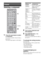 Page 3030GB
Selecting a component
1
Press the input button to select 
a component.
You can also use INPUT SELECTOR on 
the receiver. 
The selected input appears on the display.
2Turn on the component and 
start playback.
3Press MASTER VOL +/– to 
adjust the volume.
You can also use MASTER VOLUME on 
the receiver.
To activate the muting function
Press MUTING.
The muting function will be canceled when 
you do the following.
 Press MUTING again.
 Increase the volume.
 Turn off the receiver.
To avoid damaging your...