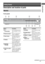 Page 55GB
Getting Started
Description and location of parts
Front panel
Getting Started
Receiver
DMPORT VIDEO 1 VIDEO 2/BD DVD SAT TV SA-CD/CD TUNERMASTER VOLUME
AUTO CAL MICINPUT SELECTORPRESET TUNINGSOUND FIELD MUTING?/1
24315
6 7
q;89
Name Function
A?/1 
(on/standby)Press to turn the receiver 
on or off (page 21, 28, 29, 
43).
BRemote sensorReceives signals from 
remote commander.
CInput lampsThe lamp of the chosen 
input source lights up 
(page 27). 
DDisplayThe current status of the 
selected component or...