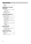 Page 66GB
WARNING ..............................................3
CAUTION................................................3
Precautions ...............................................5
Controlling the connected 
components
Programming the remote for TV operation 
(Sony TV only) ..................................7
(Input SYNC)
Programming the remote..........................8
Controlling the connected 
components ......................................11
Settings and Adjustments
Using the AMP...