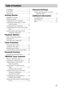 Page 33GB
WARNING ..............................................4
CAUTION................................................5
Precautions ...............................................6
Getting Started
Supplied accessories ................................7
Setting this stand ......................................8
Connecting the TV and player .................9
Connecting satellite tuner or cable 
television tuner ................................11
Connecting other components................12
Connecting the AC...