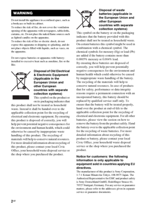 Page 22GB
3
Do not install the appliance in a confined space, such as 
a bookcase or built-in cabinet.
To reduce the risk of fire, do not cover the ventilation 
opening of the apparatus with newspapers, tablecloths, 
curtains, etc. Do not place the naked flame sources such 
as lighted candles on the apparatus.
To reduce the risk of fire or electric shock, do not 
expose this apparatus to dripping or splashing, and do 
not place objects filled with liquids, such as vases, on 
the apparatus.
Do not expose...