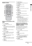 Page 2121GB
Playback Options
Remote control
Buttons for the operation of this 
stand
A?/1 (on/standby)
Press to turn the stand on or off.
BLEVEL
Press to adjust the level of the center speaker 
and subwoofer. This setting is applied to all 
sound fields.
CAMP MENU
Press to display the menu of the stand 
(page 38).
DC, X, x, c or 
Press C, X, x or c to select the settings. 
Then press   to enter the selection.
EMENU
Press to preset a radio station or name a 
preset station (page 25, 27).
FDIMMER
Press to select...