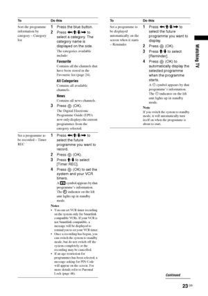 Page 23Watching TV
23 GB
Sort the programme 
information by 
category – Category 
list1Press the blue button.
2Press 