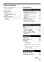 Page 3
3 GB
Table of Contents
NOTICE FOR CUSTOMERS ...................... 2
How to replace the fuse .................................... 2
About this manual ....................................... 5
Safety information ....................................... 5
Precautions ................................................. 8
Notes about the discs ....................................... 9
Guide to basic operations of this system .................................................. 10
Overview of the remote...