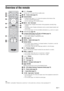 Page 1111
 GB
Overview of the remoteTipThe PROG + and number 5 buttons have tactile dots. Use the tactile dots as references when operating the TV.
1"/1 – TV standby
Switches the TV on and off from standby mode.
2 – Screen mode (page 14)
3Coloured buttons
 In digital mode (page 15, 17): Selects the options at the bottom of the 
Favourite and EPG digital menus.
 In Text  mode (page 14): Used for Fastext. 
4/  – Info / Text reveal
 In digital mode: Displays brief details of the programme currently being...