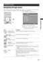 Page 1919 GB
Using MENU Functions
Navigating through menus
“MENU” allows you to enjoy various convenient features of this TV. You can easily select channels or external 
inputs with the remote. Also, settings for your TV can be changed easily using “MENU”.
1Press MENU to display the menu.
2Press F/f to select an option.
3Press   to confirm a selected option.
To exit the menu, press MENU.
Using MENU Functions
12,3
Select:
Enter:Exit:MENU
Digital Favourites
Menu Description
Digital Favourites
(in digital mode...